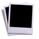 Two blank instant camera photo prints isolated on white with sha